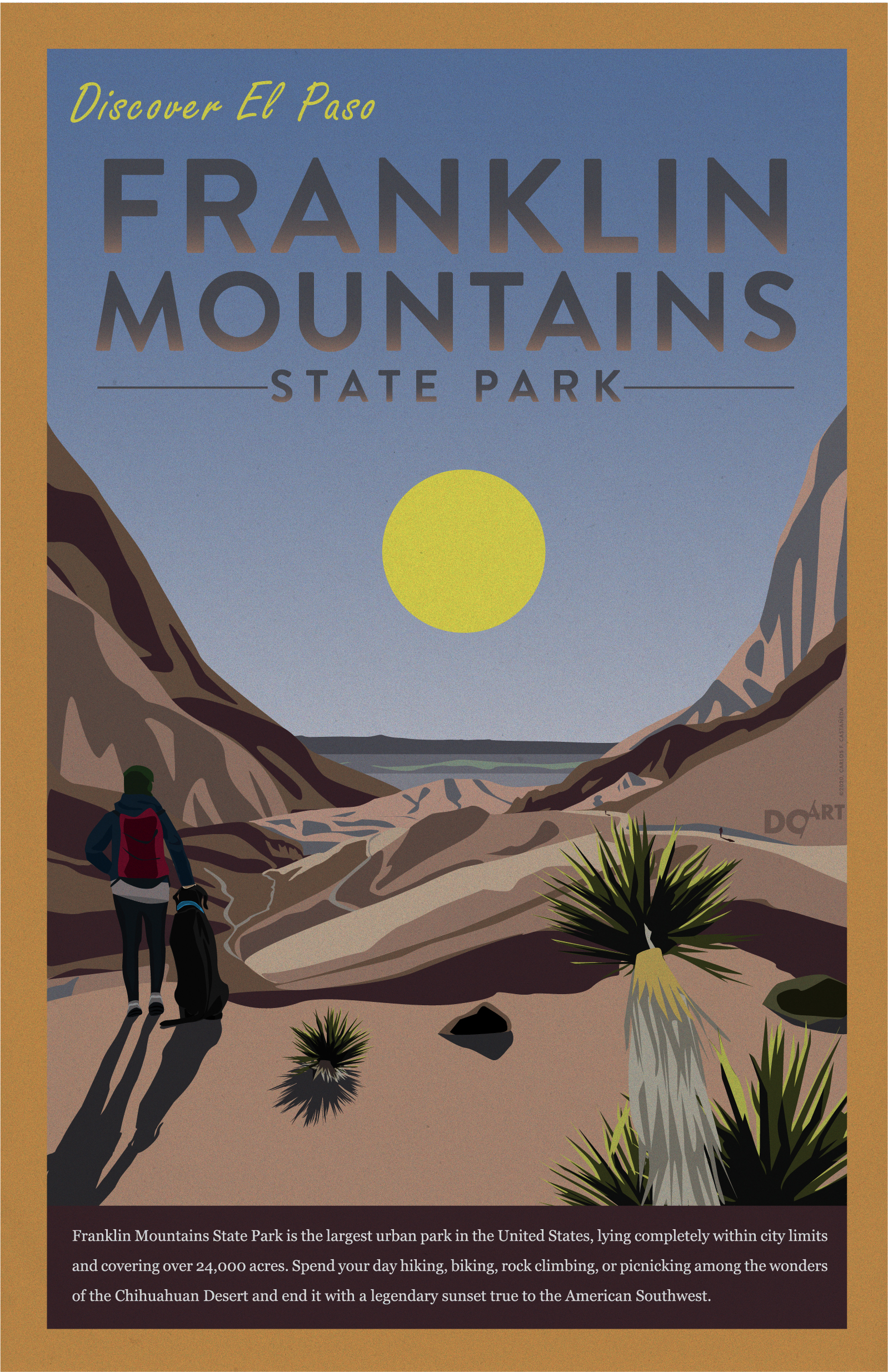 Official 2020 UTEP Chalk The Block Poster entry based on the Franklin Mountains in El Paso, Texas.